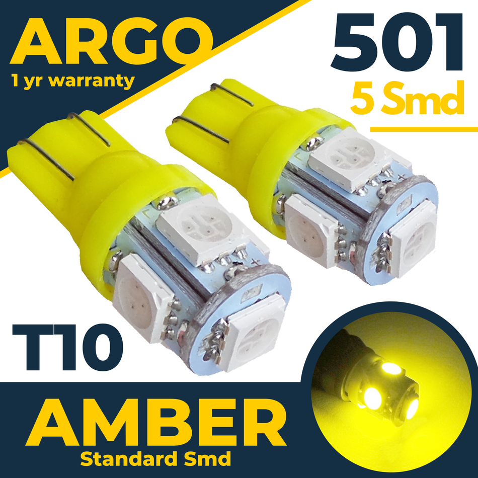 2X SUPER HID 501 5 SMD LED NUMBER PLATE BULBS AMBER XENON T10 W5W 194